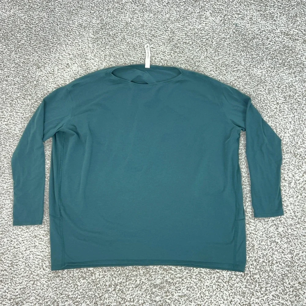 Lululemon Shirt Womens 10 Green Long Sleeve Crew Neck Pima Cotton Basic Yoga Gym